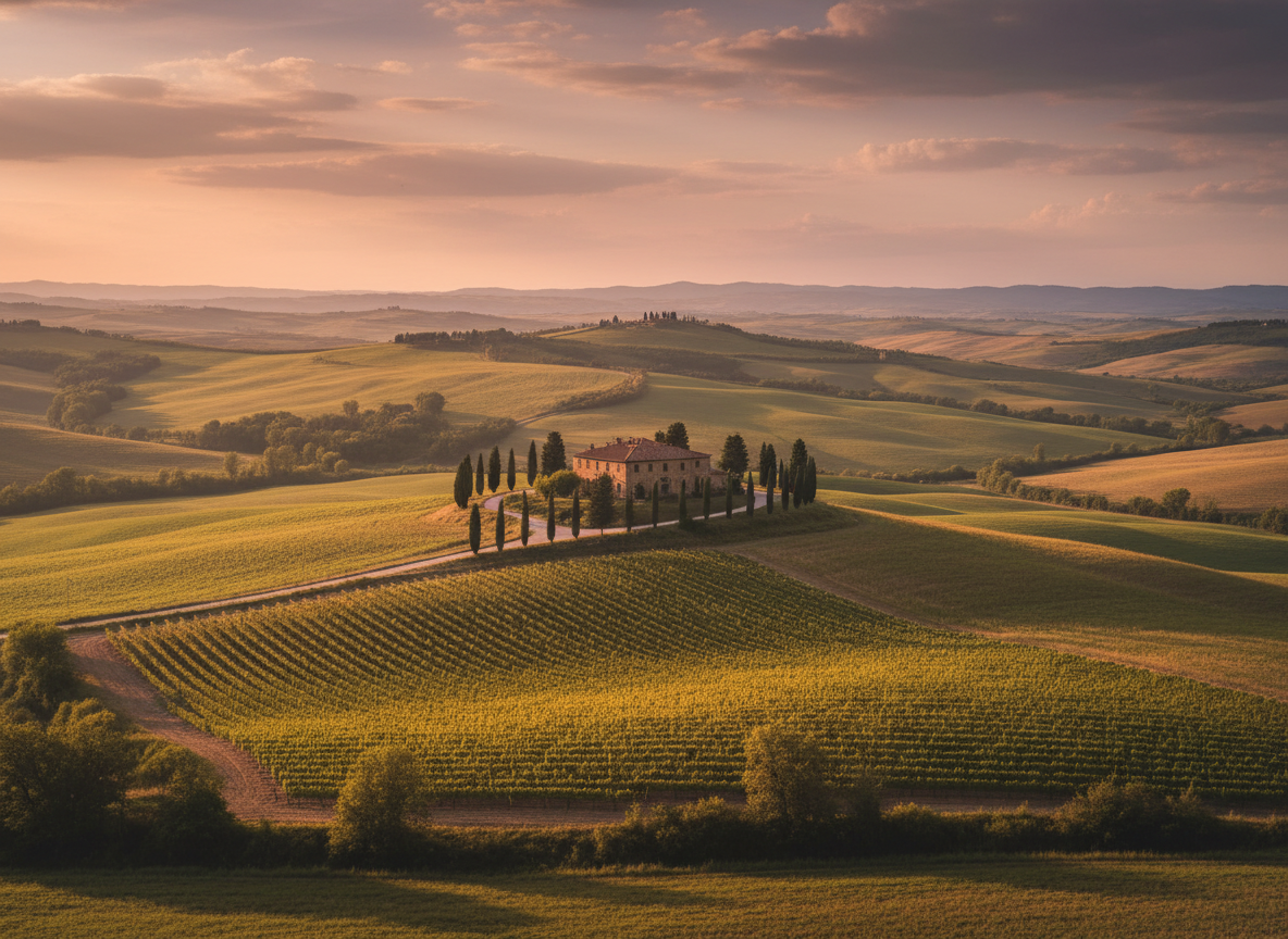 Italia - Colinas de la Toscana al atardecer